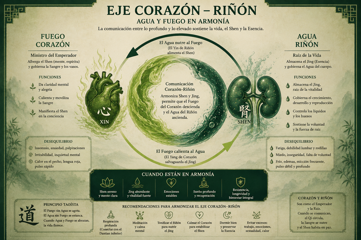Armonía entre el Agua del Riñón y el Fuego del Corazón en Medicina China